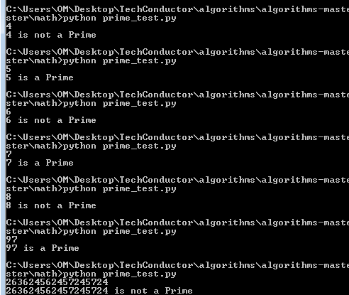 prime tester code result in python