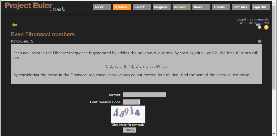 Project Euler problem display